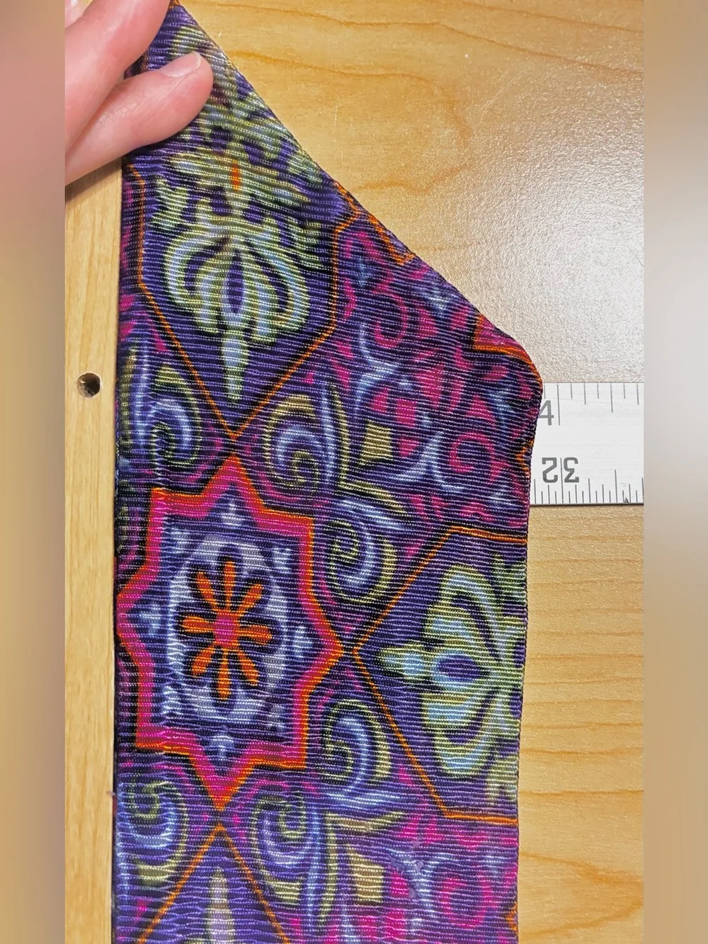 Vintage Boho Geometric Skinny Scarf Purple 33”L